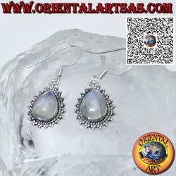 Boucles d'oreilles en argent avec pierre de lune arc-en-ciel en forme de larme, bord de sphère