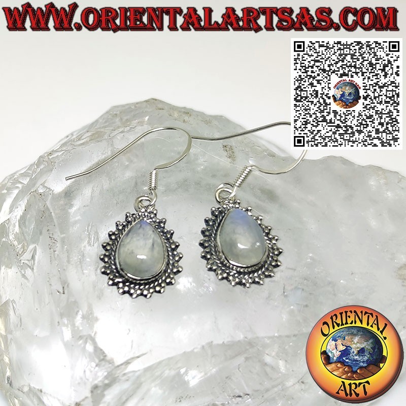 Boucles d'oreilles en argent avec pierre de lune arc-en-ciel en forme de larme, bord de sphère