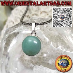 Silver pendant with round natural larimar set on a simple edge