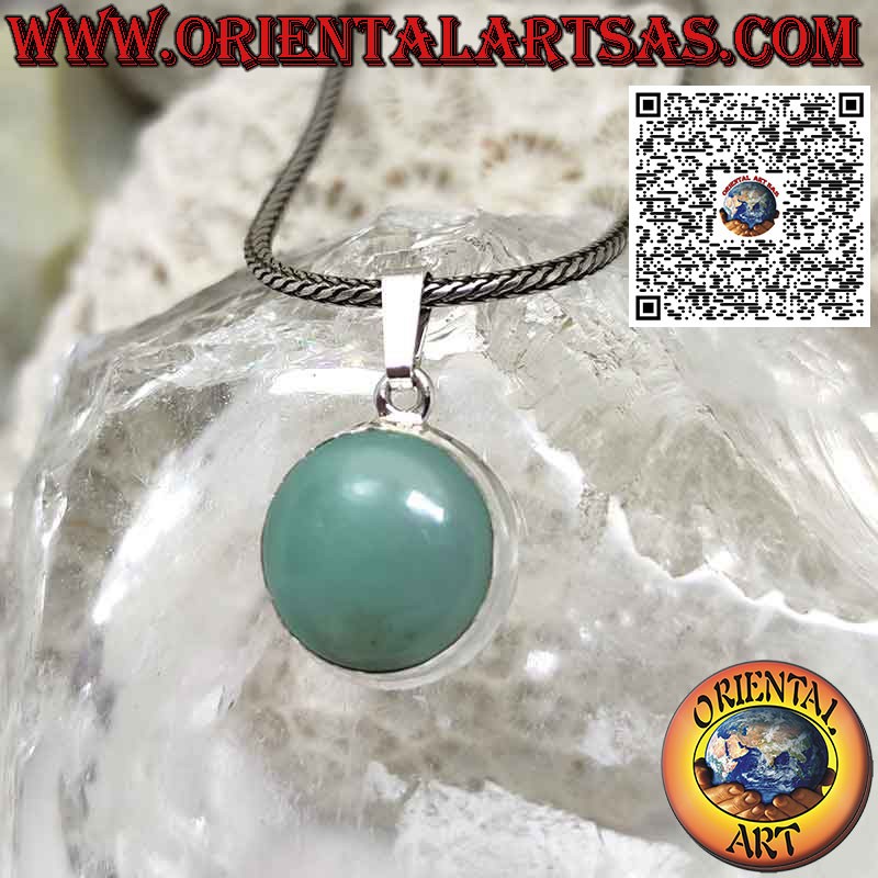 Pendentif en argent avec larimar naturel rond serti sur un bord simple