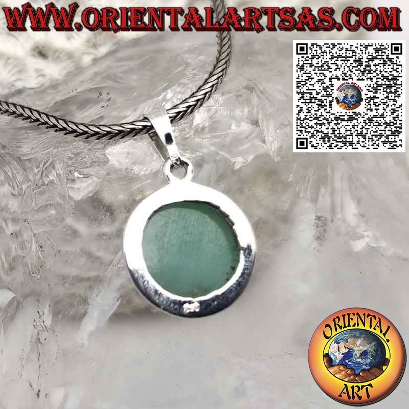 Silver pendant with round natural larimar set on a simple edge