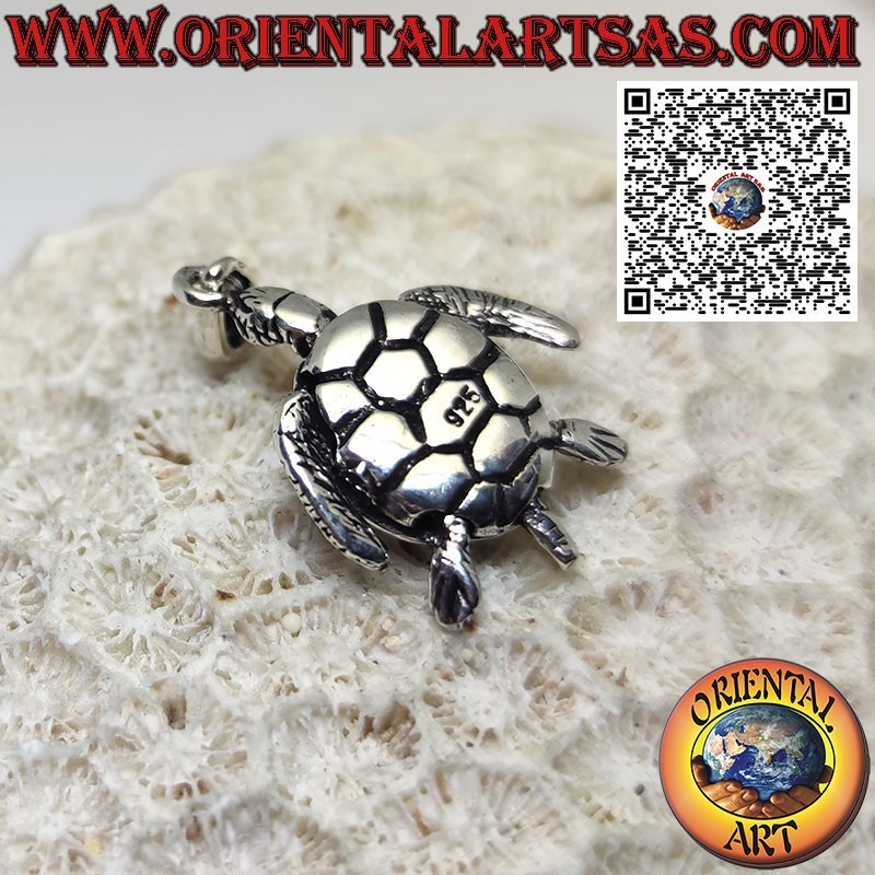 Colgante de plata tortuga marina, móvil tridimensional