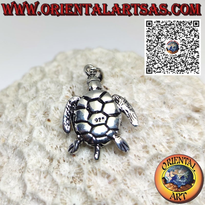Sea turtle silver pendant, three-dimensional mobile