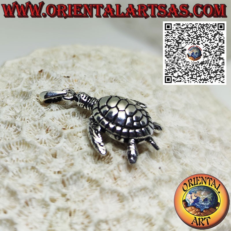 Pendentif argent tortue de mer, mobile tridimensionnel