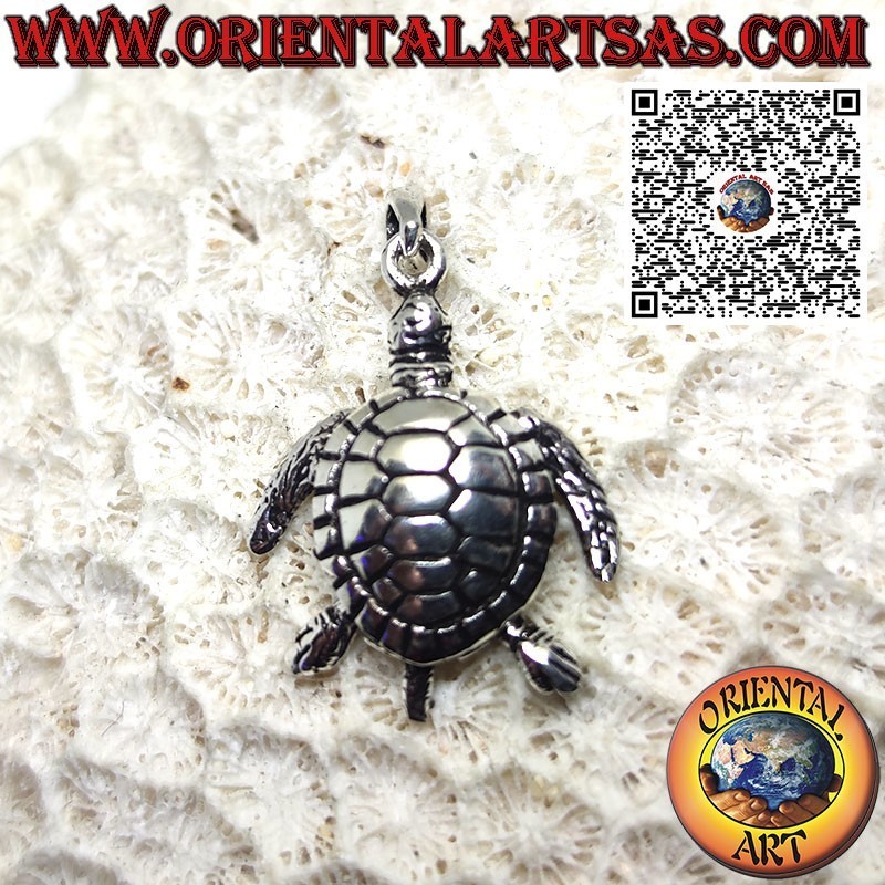 Colgante de plata tortuga marina, móvil tridimensional