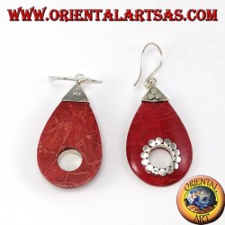 Pendientes de plata con forma de lágrima coral con agujero central (tachonado)