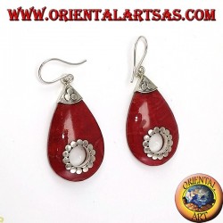 Pendientes de plata con forma de lágrima coral con agujero central (tachonado)
