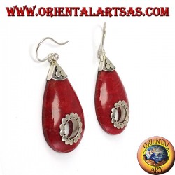 Boucles d'oreilles argent avec goutte d'eau de corail avec trou central (clouté)