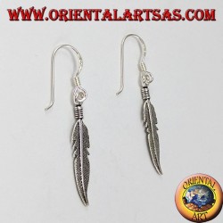 Boucle d'oreille moyenne pendentif argent plume
