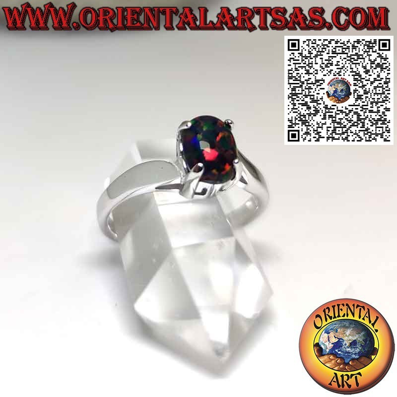 Bague en argent avec cabochon ovale opale de feu sertie