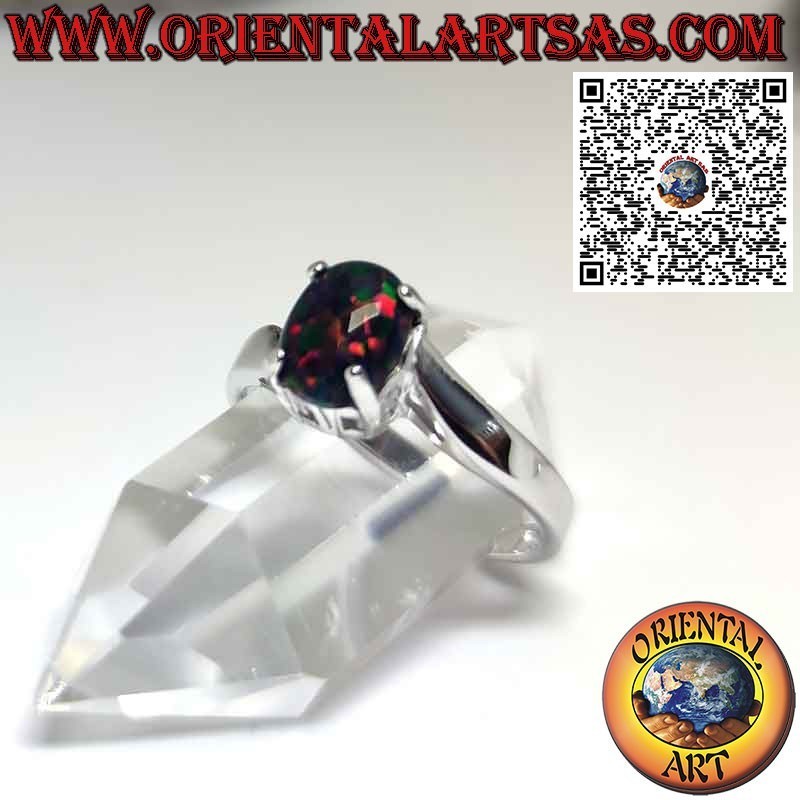 Silver ring with cabochon oval fire opal set