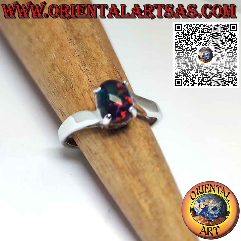 Silver ring with cabochon oval fire opal set
