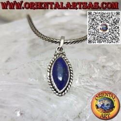 Silver pendant with natural shuttle lapis lazuli and braided edge