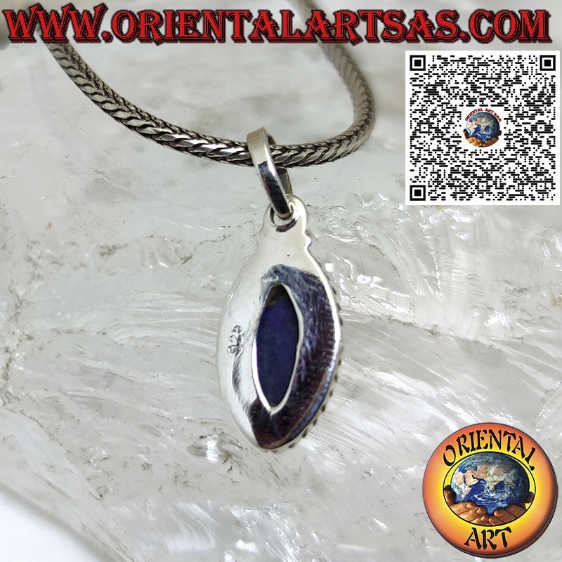 Silver pendant with natural shuttle lapis lazuli and braided edge