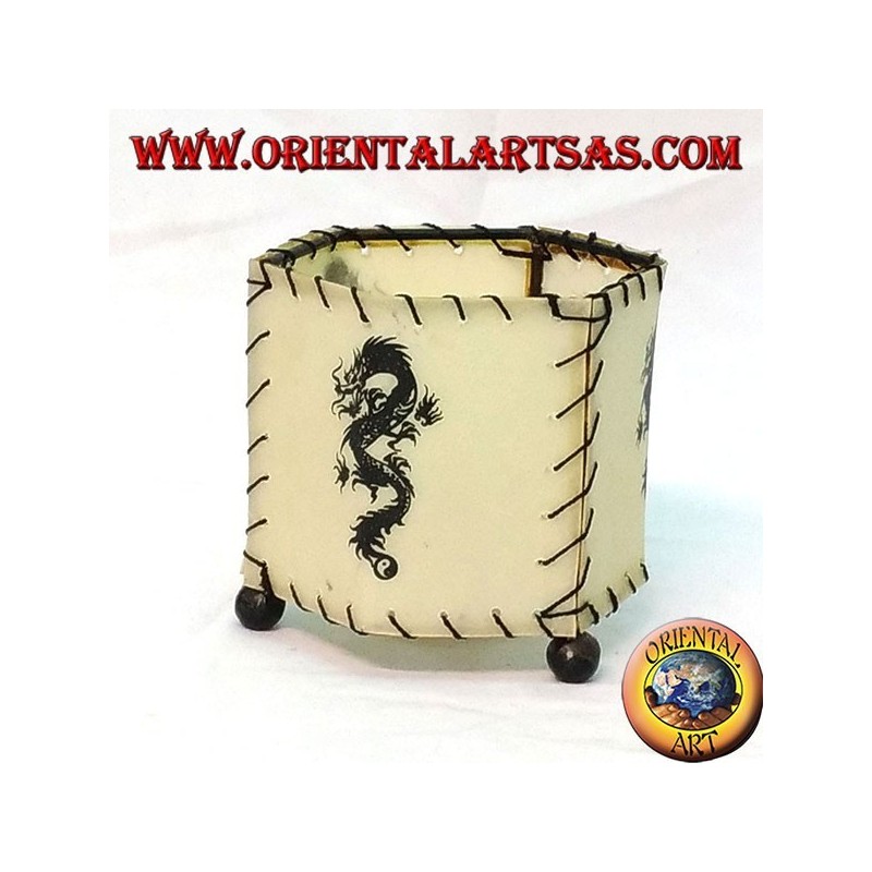 Leather gown holder, hexagonal prism with dragon drawn