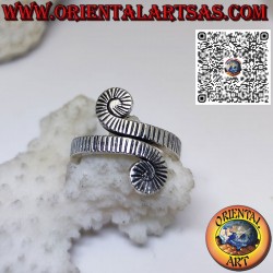 Carved spiral silver ring handmade by the Karen
