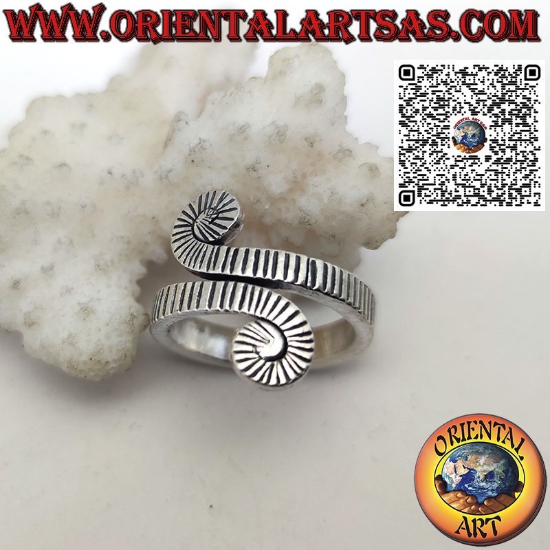 Carved spiral silver ring handmade by the Karen