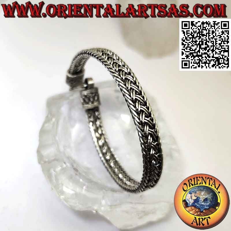 Pulsera trenzada doble plana de plata 925 ‰ con serpentina (20)