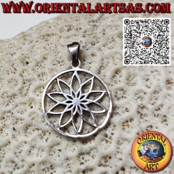 Silver pendant, geometric mandala with central lotus flower