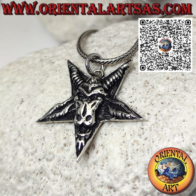 Baphomet silver pendant on the pentacle symbol of Satan and Wicca