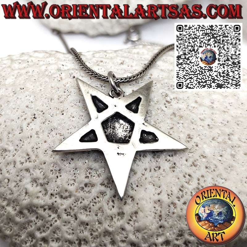 Baphomet silver pendant on the pentacle symbol of Satan and Wicca