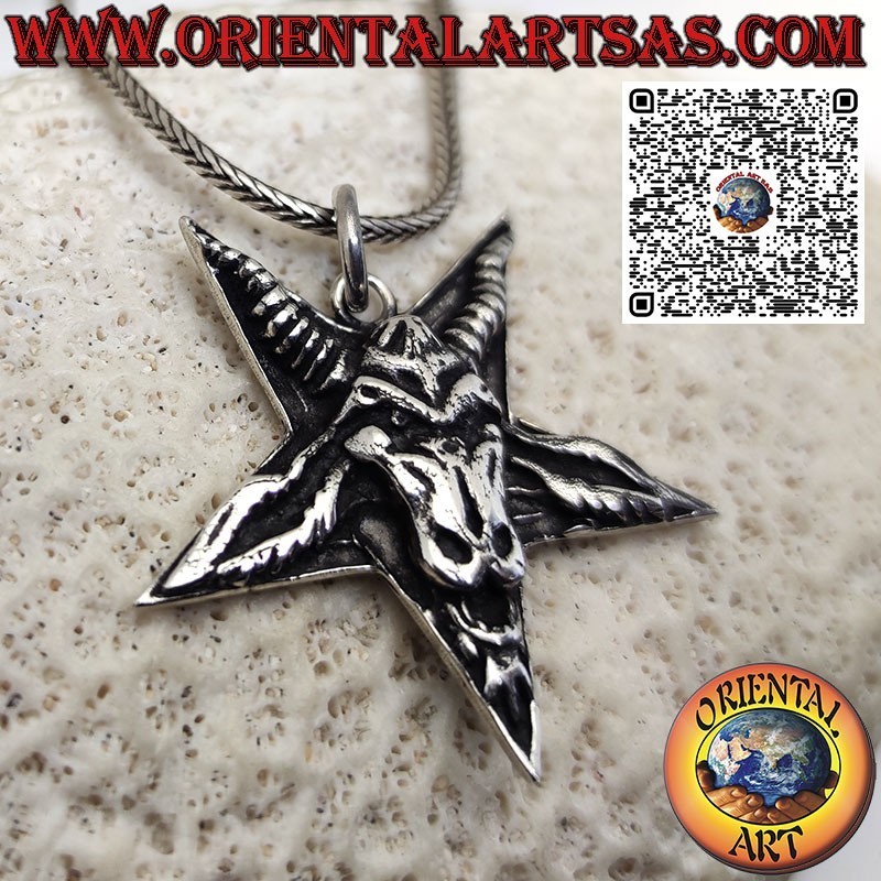 Ciondolo in argento Baphomet Bafometto sul pentacolo simbolo Satana Wicca