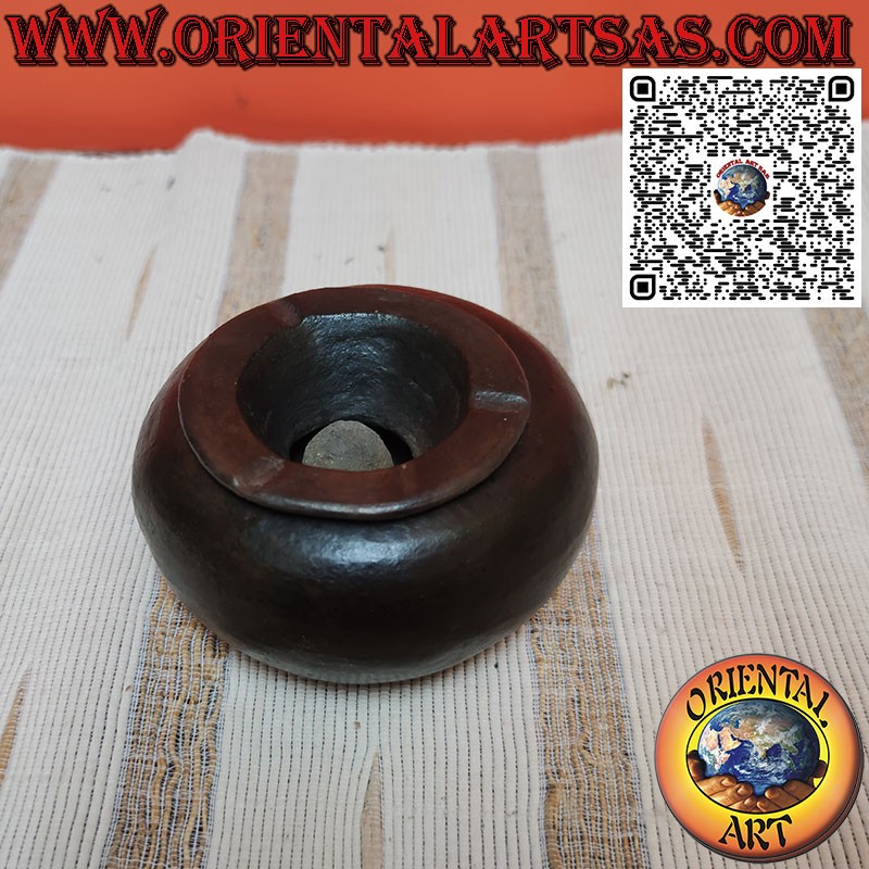 Cendrier haut rond en terre cuite noire avec couvercle coupe-vent