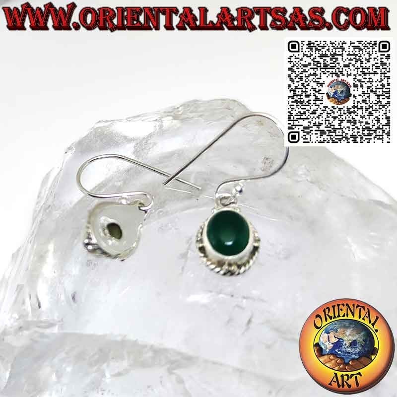 Orecchini in argento con agata verde naturale ovale sfere e treccia