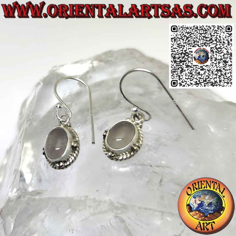 Pendientes de plata con esferas ovaladas de piedra luna natural y trenza