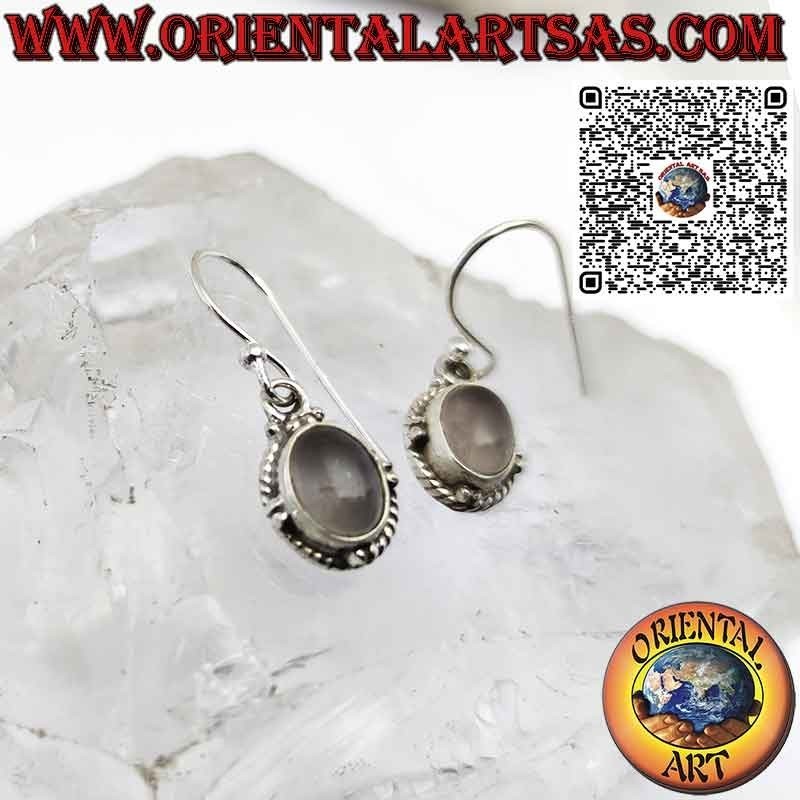 Orecchini in argento con pietra di luna naturale ovale sfere e treccia