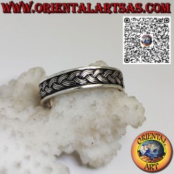 Silver band ring with 5mm bas-relief carved braid