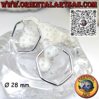 Boucle d'oreille hexagonale tubulaire en argent de 2 mm. lisse