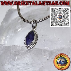 Silver pendant with natural shuttle sapphire and braided edge