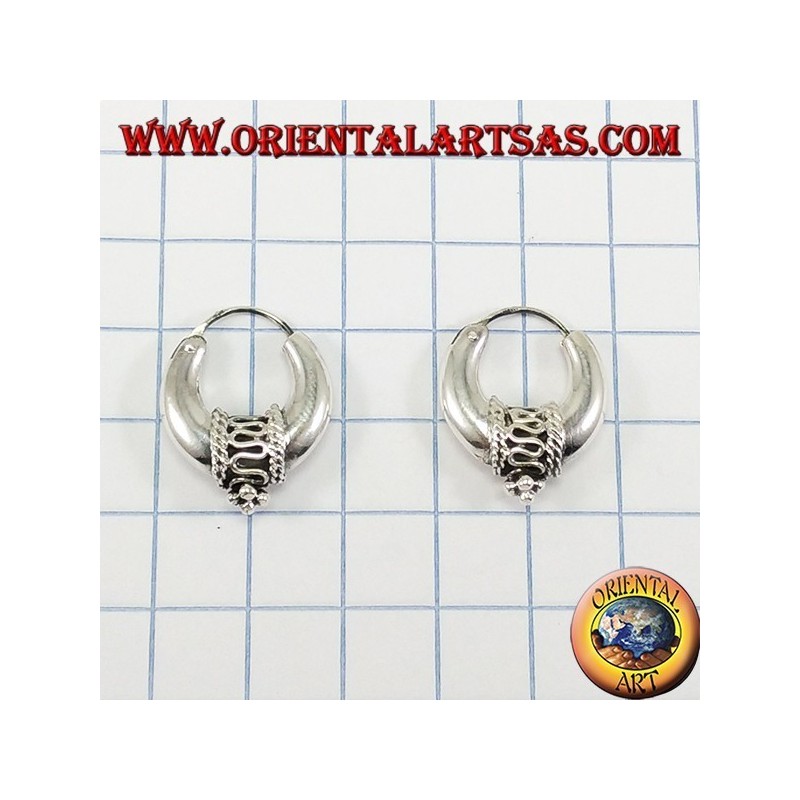 Orecchini d'argento a cerchio mezzaluna decorati mm.20
