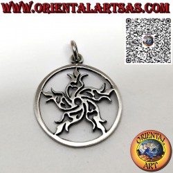 Silver pendant fire star in the circle symbol of protection