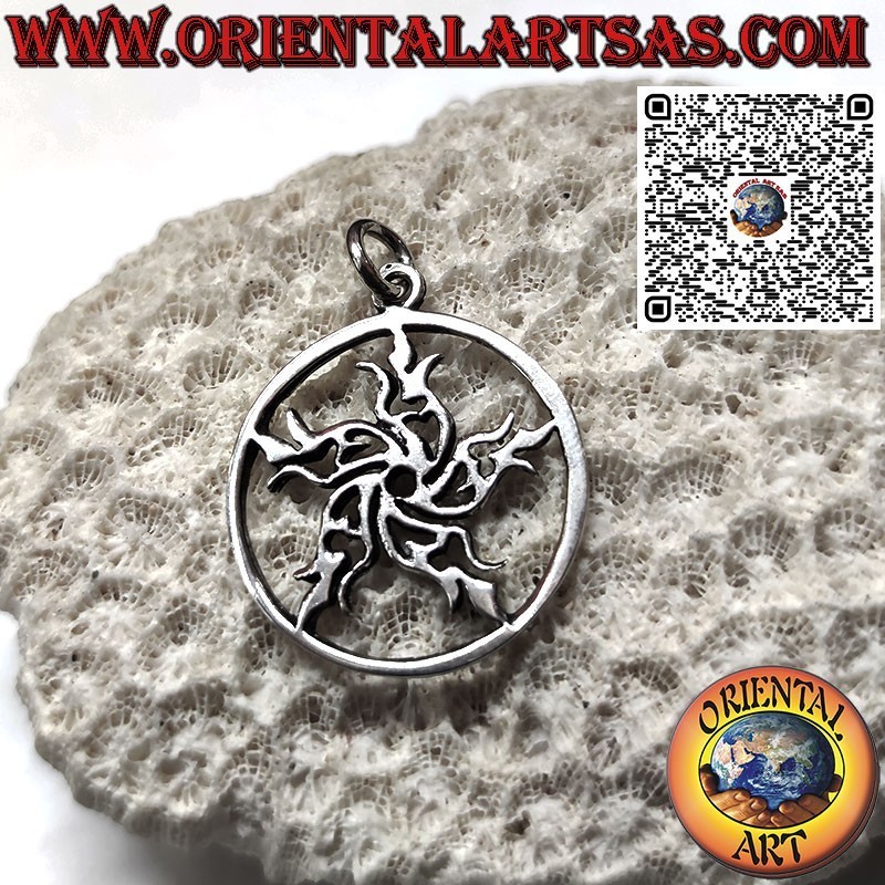 Pendentif en argent étoile de feu dans le cercle symbole de protection
