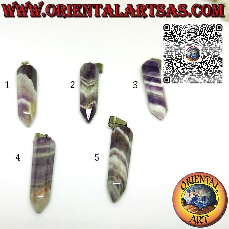 Natural Chevron Amethyst Pointed Hexagonal Pendant | Oriental Art