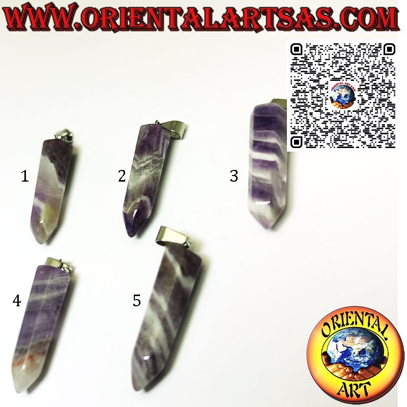 Natural Chevron Amethyst Pointed Hexagonal Pendant | Oriental Art