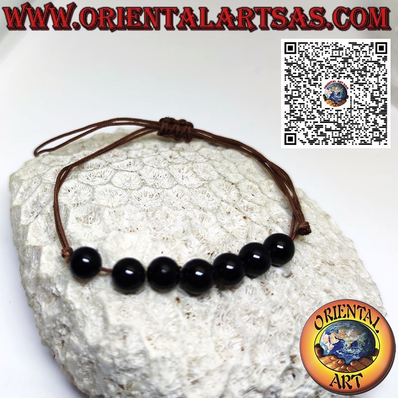 Pulsera Turmalina Negra 7mm Ajustable 7 Esferas | Protección