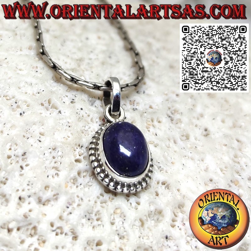 Pendentif en argent avec lapis lazuli ovale entouré de boules