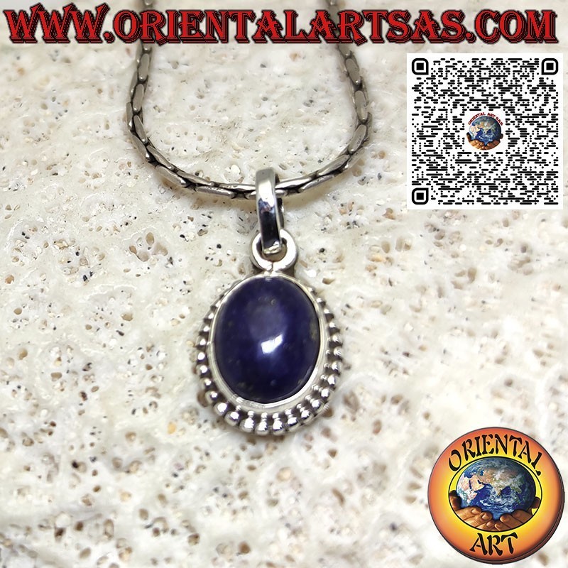 Pendentif en argent avec lapis lazuli ovale entouré de boules