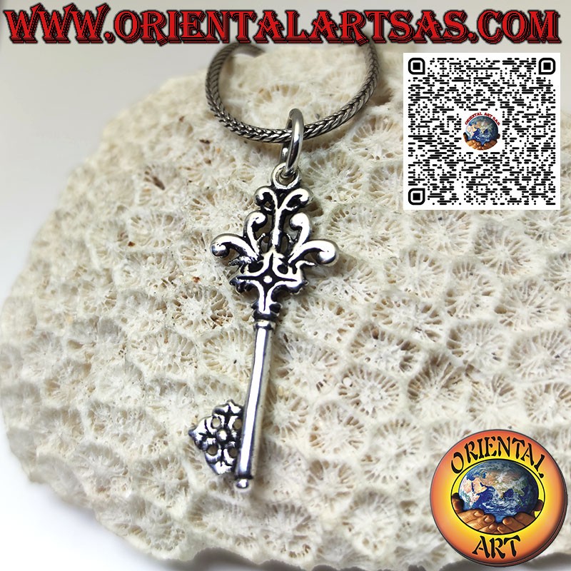 925er Silberanhänger in Form eines antiken Florentiner Schlüssels mit Lilie