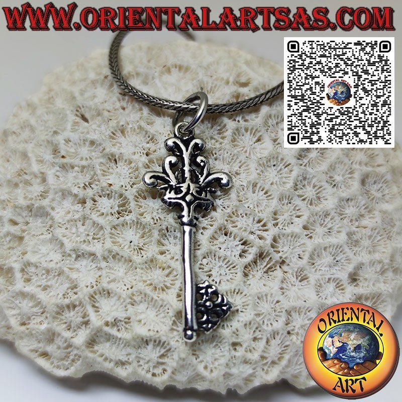 Pendentif en argent 925 en forme d'ancienne clé florentine avec lys