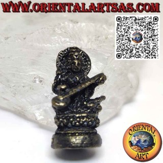 Brass figurine of Saraswati consort of Brahma measuring 3.3 cm