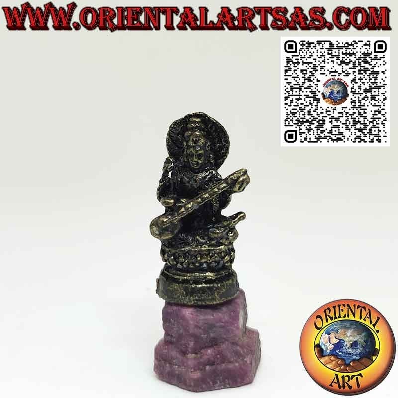 Statuetta di Saraswati consorte di Brahma in ottone da 3,3 cm