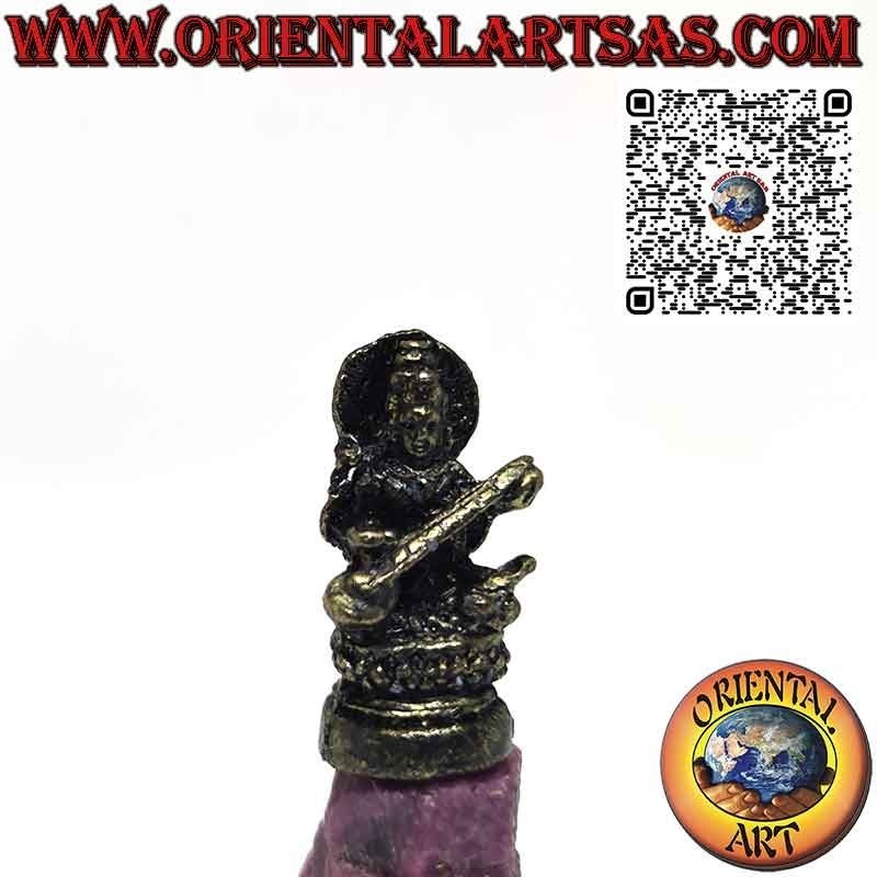 Statuetta di Saraswati consorte di Brahma in ottone da 3,3 cm
