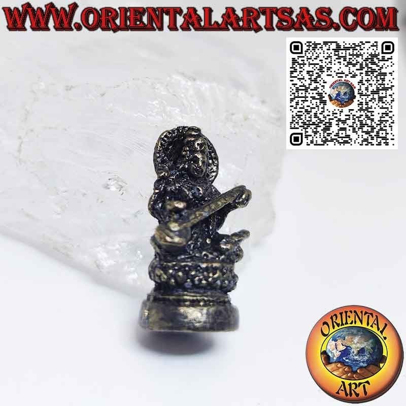 Figurine en laiton de l'épouse Saraswati de Brahma mesurant 3,3 cm
