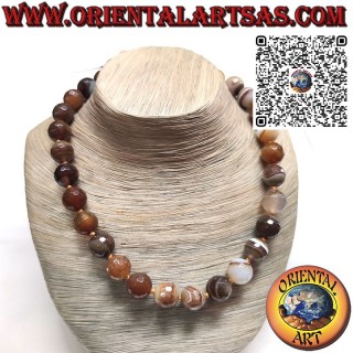 Collier ras de cou, Agate du Botswana avec sphères de 16 mm, fermoir argenté