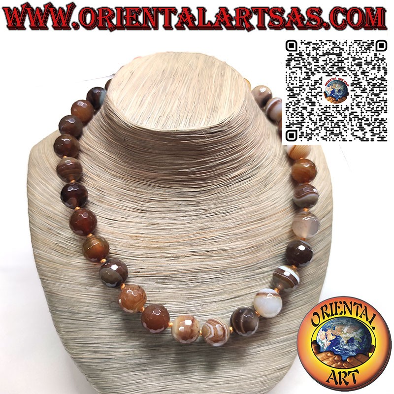 Choker necklace, Botswana Agate spheres 16 mm silver clasp