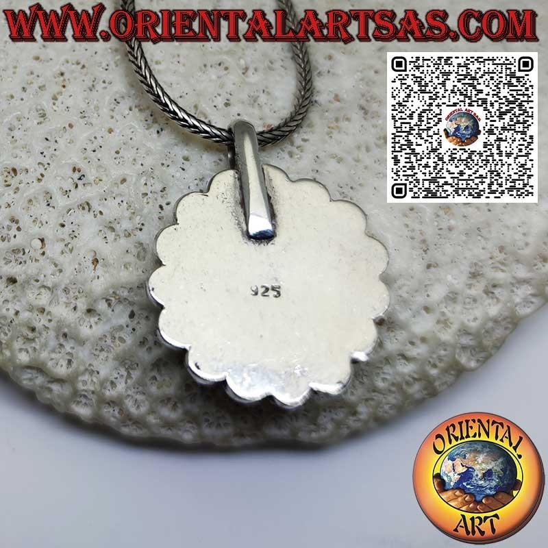 Ciondolo in argento con turchese tibetano naturale tondo con coralli